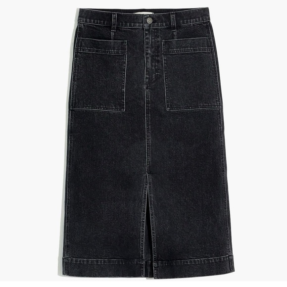 Madewell Jean Midi Skirt Stretch Straight Demim Black Cadman Wash - Picture 1 of 14